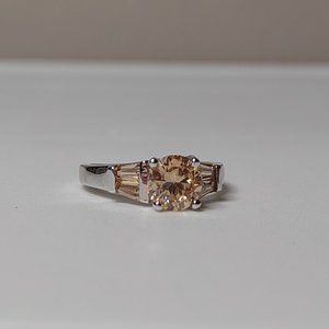 Cute Size 7 Silver Tone Ring With Light Orange Stones